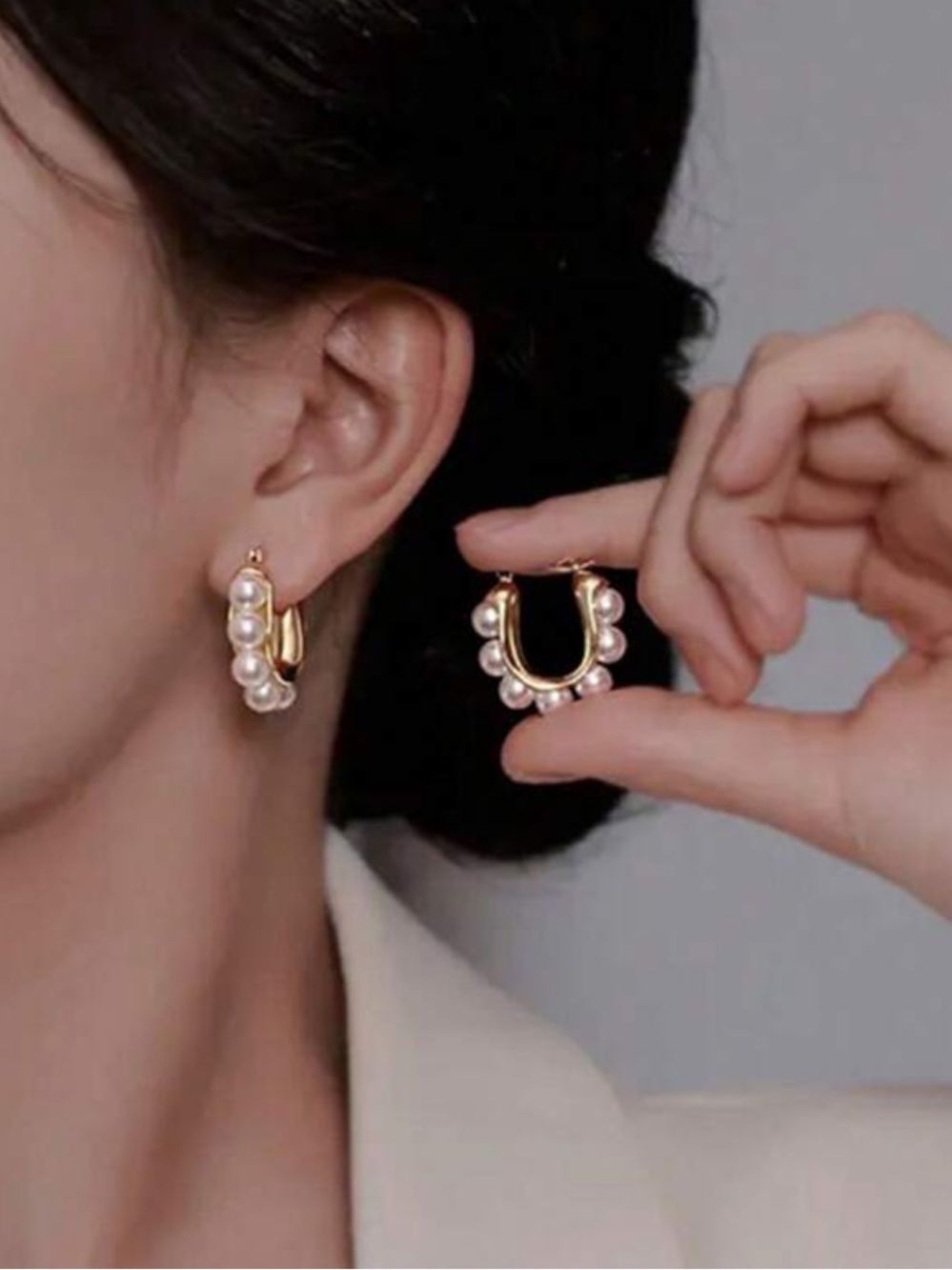 5 for $25 FAUX PEARL HOOPS